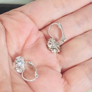 Faux diamonds silver dangle earrings